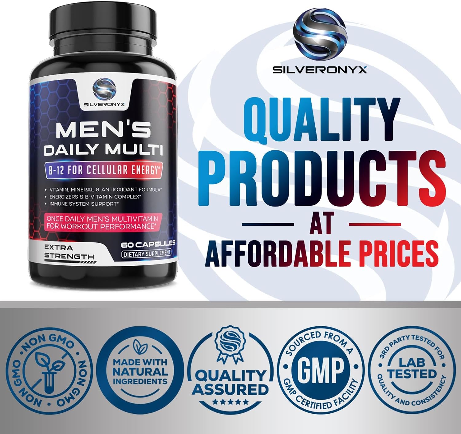 Men's Daily Multivitamin Supplement - Essential Vitamins for Energy, Immune Support, and Overall Health - 60 Capsules