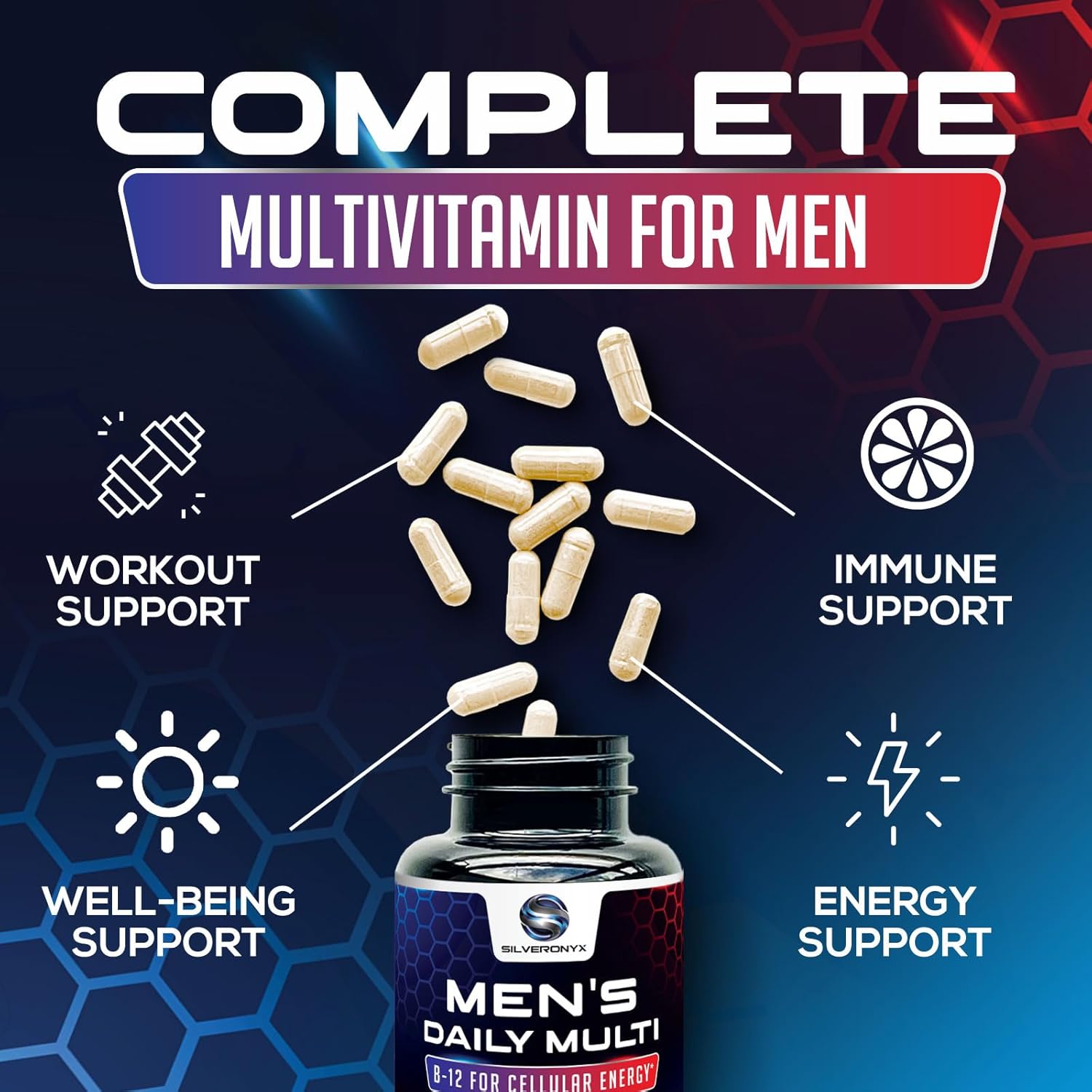 Men's Daily Multivitamin Supplement - Essential Vitamins for Energy, Immune Support, and Overall Health - 60 Capsules