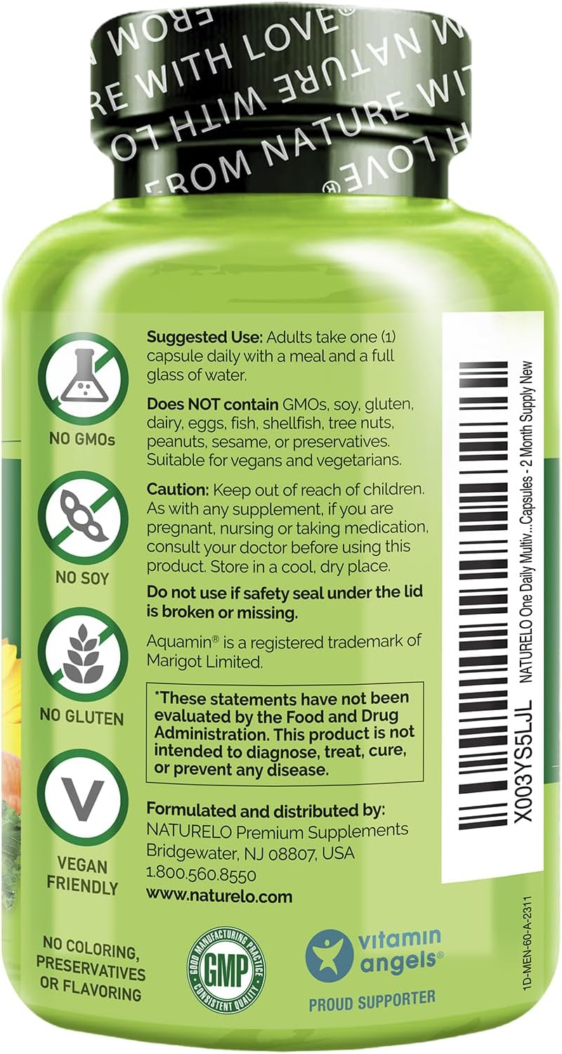 Men's Daily Multivitamin with Organic Whole Foods for Energy and Health - Non-GMO - 60 Capsules - 2 Month Supply