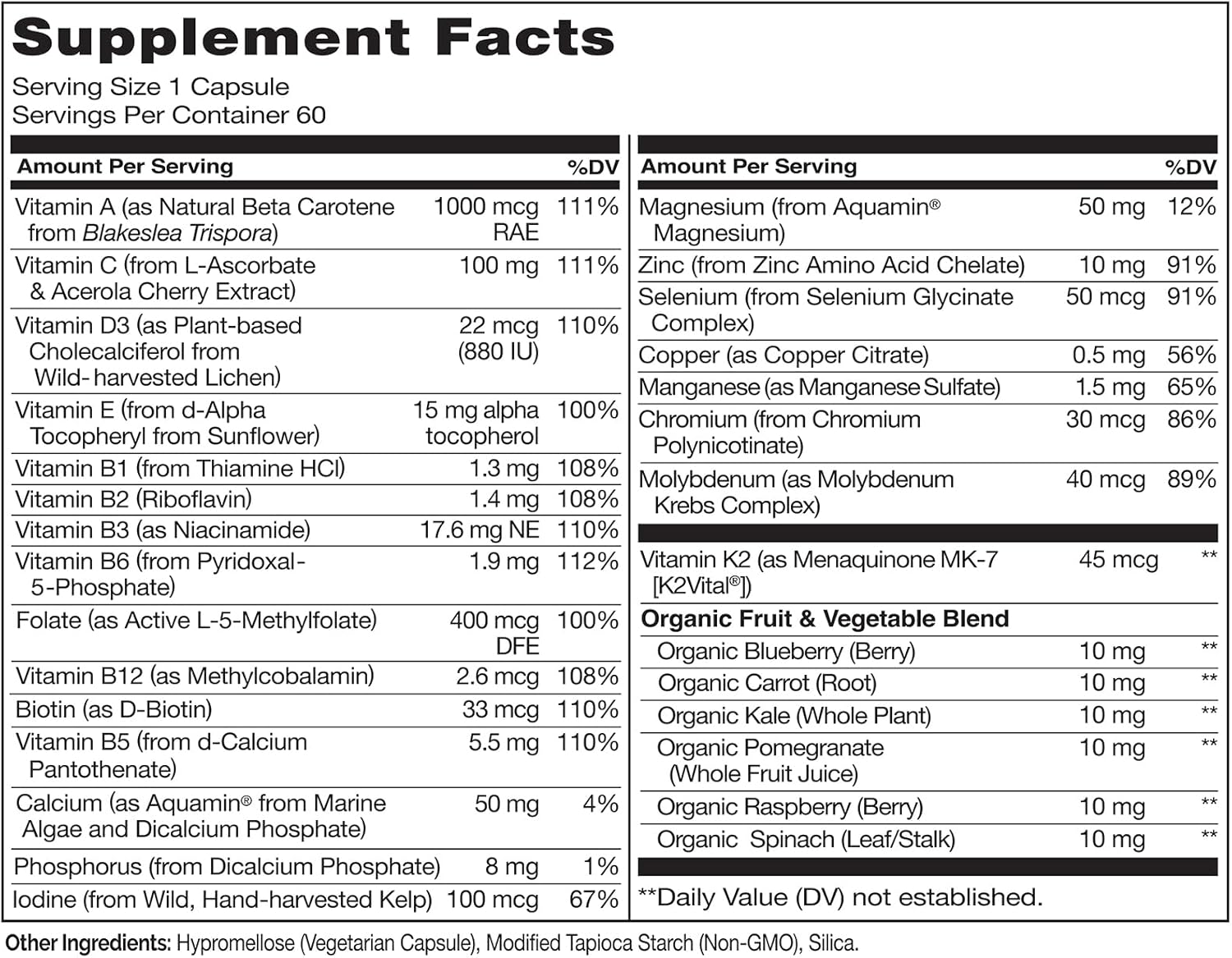 Men's Daily Multivitamin with Organic Whole Foods for Energy and Health - Non-GMO - 60 Capsules - 2 Month Supply