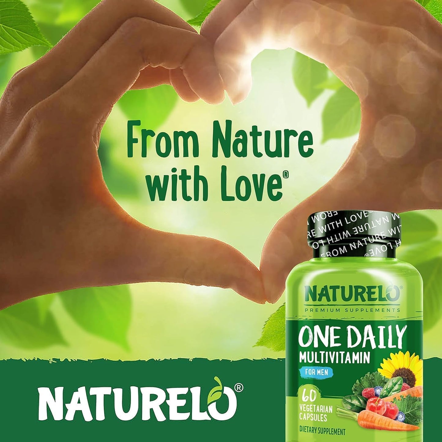 Men's Daily Multivitamin with Organic Whole Foods for Energy and Health - Non-GMO - 60 Capsules - 2 Month Supply