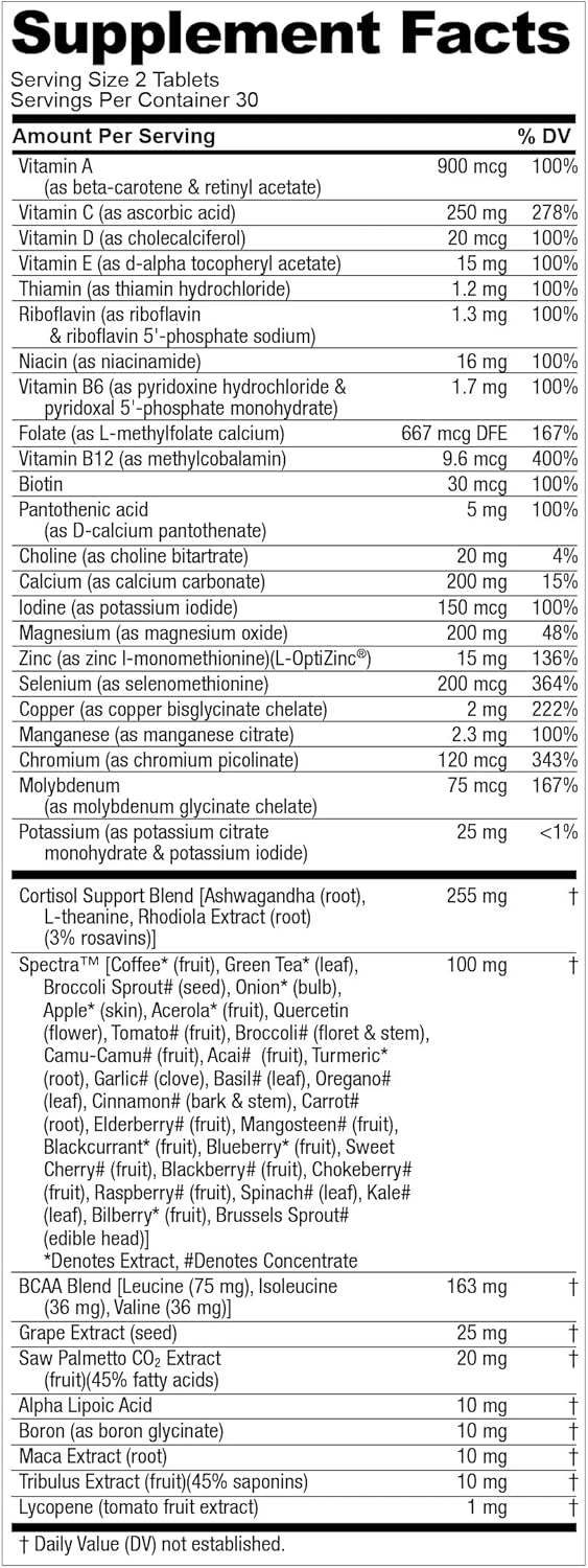 Men's Daily Testosterone Multivitamin with 19 Essential Nutrients for Free Testosterone Support