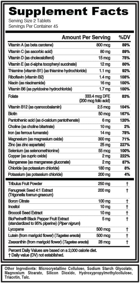 Men's Daily Vitamin & Testosterone Support Supplement - 90 Tablets - Bone, Eye & Immune Health