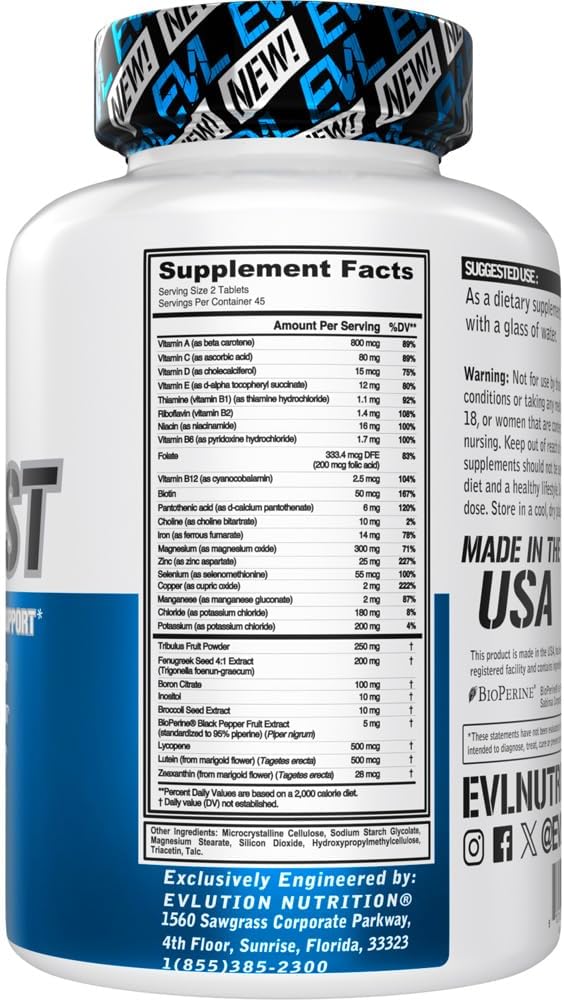 Men's Daily Vitamin & Testosterone Support Supplement - 90 Tablets - Bone, Eye & Immune Health