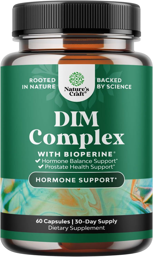 Men's DIM Supplement with Bioperine for Hormone Balance & Prostate Health - Natural Testosterone Complex with Broccoli - 60 Capsules