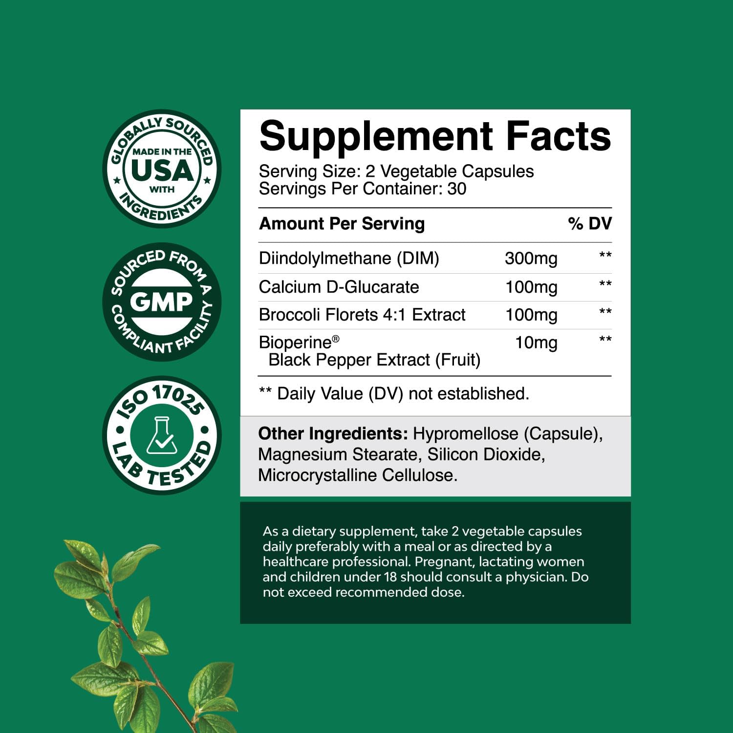 Men's DIM Supplement with Bioperine for Hormone Balance & Prostate Health - Natural Testosterone Complex with Broccoli - 60 Capsules