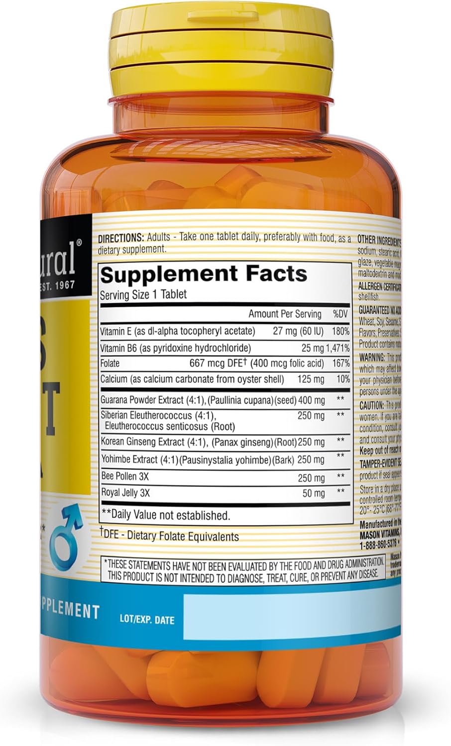 Men's Energy and Performance Support Herbal Complex Supplement - Boost Endurance, Stamina, and Vitality - 60 Tablets