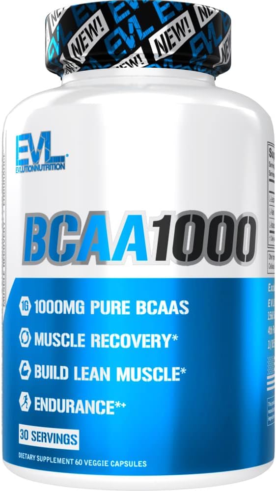 Men's EVL BCAA Amino Acids Supplement - Post-Workout Recovery & Lean Muscle Builder - BCAA1000 Nutritional Capsules - 30 Servings
