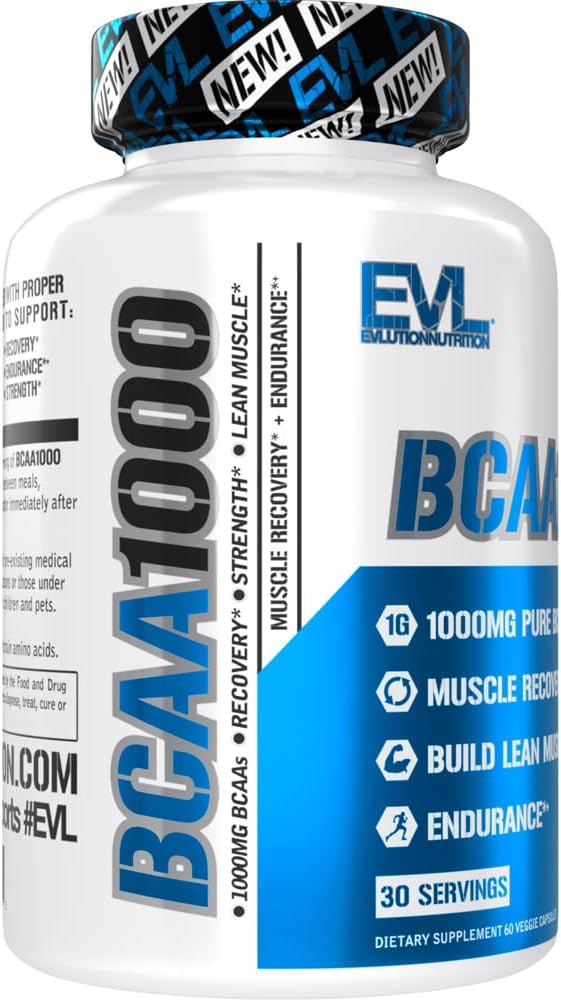 Men's EVL BCAA Amino Acids Supplement - Post-Workout Recovery & Lean Muscle Builder - BCAA1000 Nutritional Capsules - 30 Servings