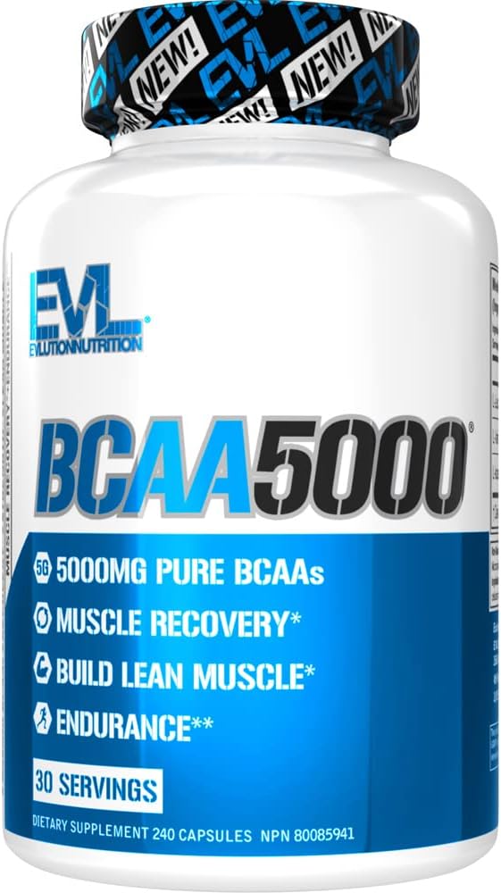 Men's EVL BCAA5000 Capsules - Post Workout Recovery & Lean Muscle Builder - 2:1:1 Ratio - 5g BCAAs - 30 Servings