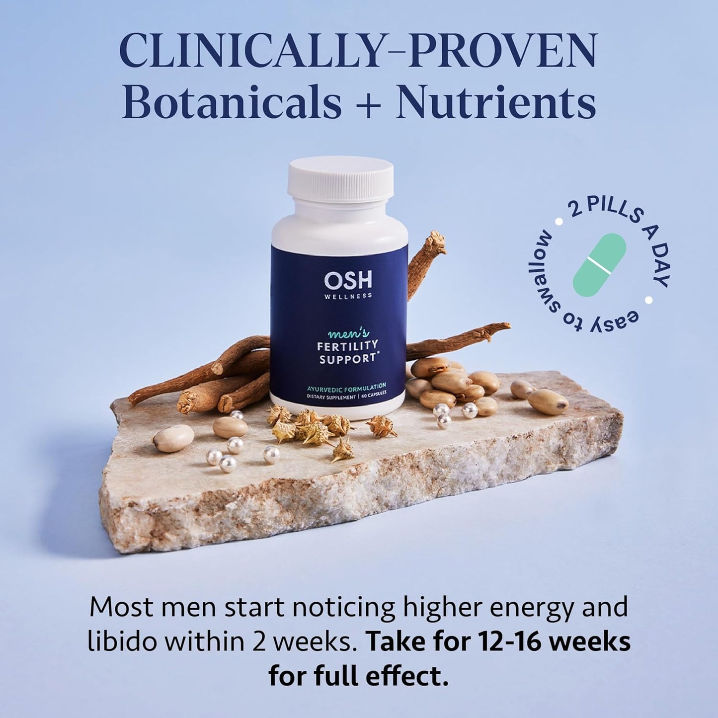 Men's Fertility Support Supplements with Ashwagandha, Mucuna, Maca, Shatavari, CoQ10 & Zinc - Vegan 60 Count - OSH Wellness