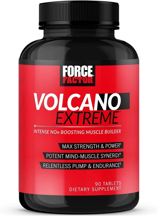 Men's Force Factor Volcano Extreme Pre-Workout Supplement with Nitric Oxide Booster for Muscle Pumps, Strength, and Focus - 90 Tablets