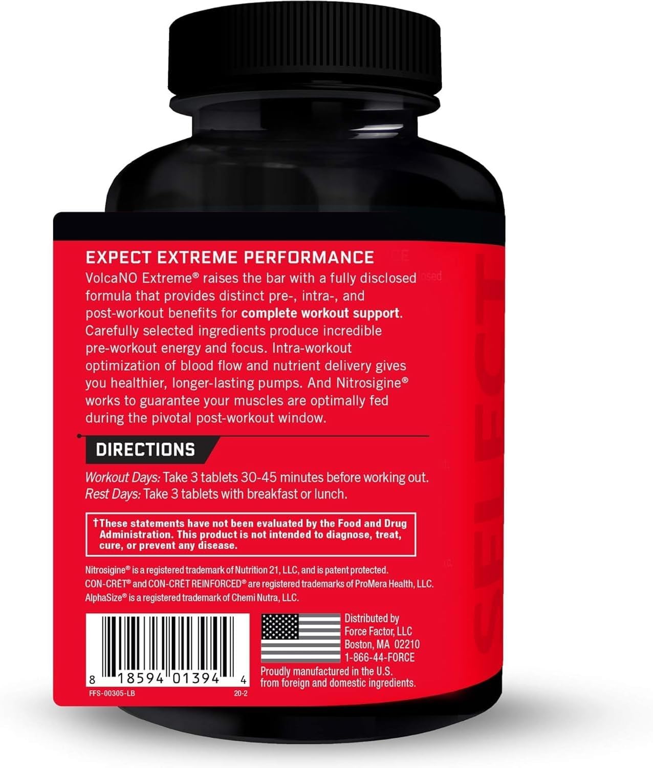 Men's Force Factor Volcano Extreme Pre-Workout Supplement with Nitric Oxide Booster for Muscle Pumps, Strength, and Focus - 90 Tablets