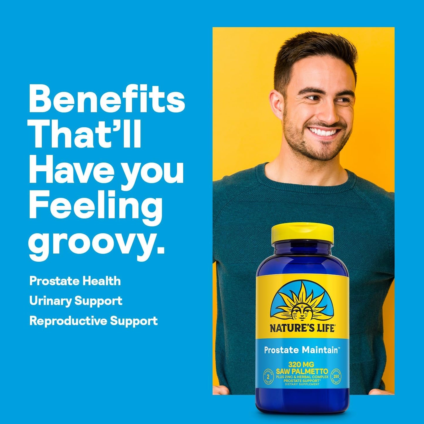 Men's Health Prostate Support Supplement - Saw Palmetto, Pygeum, and Zinc - 250 Capsules, 125 Servings - Vegetarian Formula