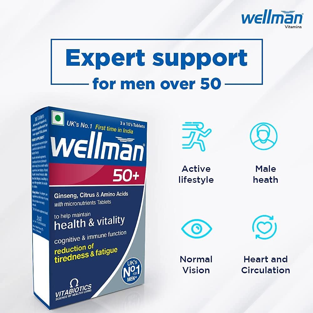 Men's Health Supplement 50+ - Supports Vitality, Reduces Fatigue - 30 Tablets
