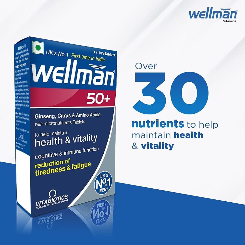 Men's Health Supplement 50+ - Supports Vitality, Reduces Fatigue - 30 Tablets