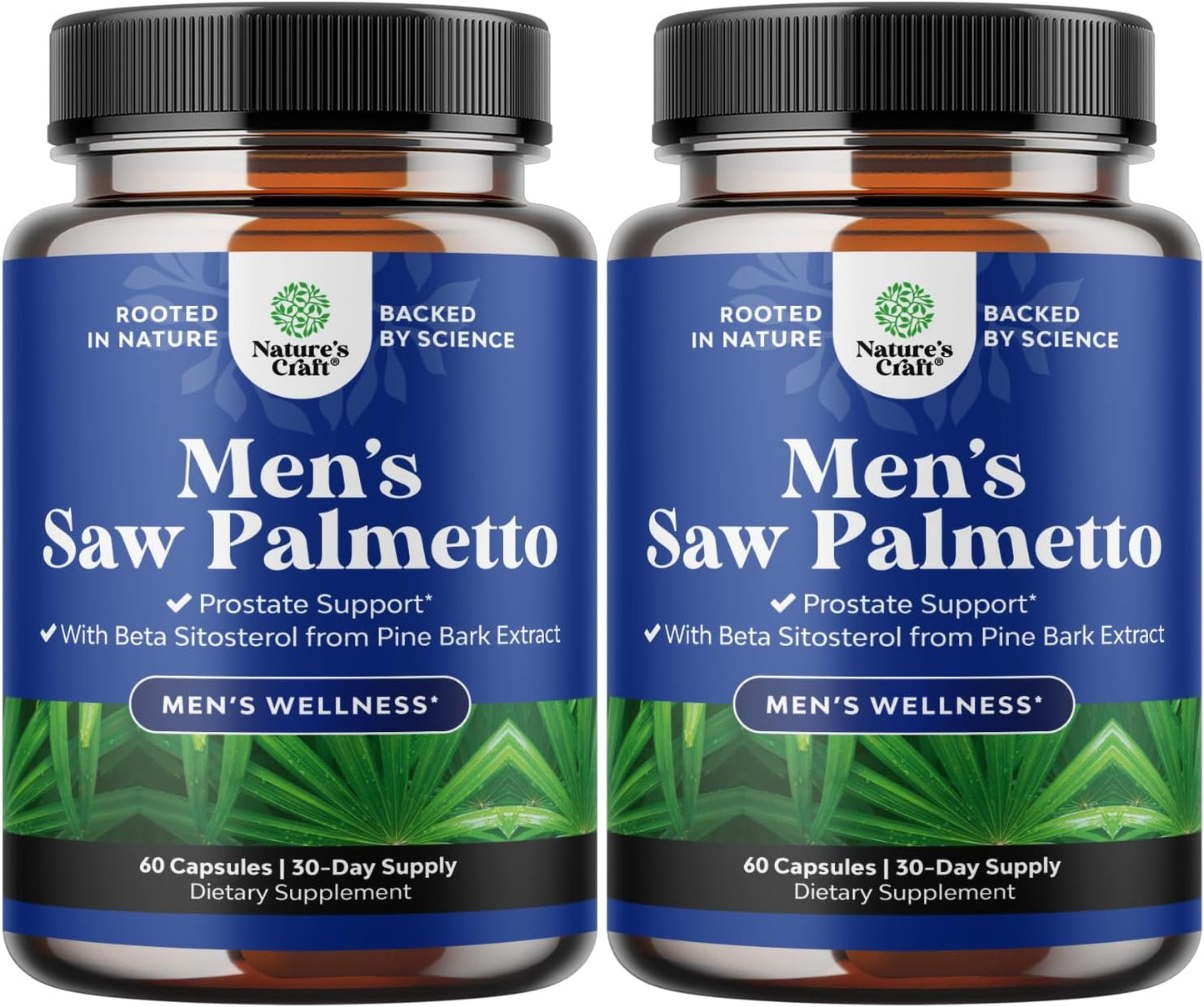 Men's Health Support Bundle: Saw Palmetto Extract with Beta Sitosterol for Prostate & Hair Health - 2 Pack