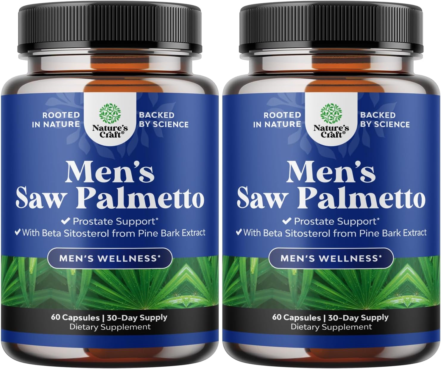 Men's Health Support Bundle: Saw Palmetto Extract with Beta Sitosterol for Prostate & Hair Health - 2 Pack