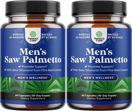 Men's Health Support Bundle: Saw Palmetto Extract with Beta Sitosterol for Prostate & Hair Health - 2 Pack
