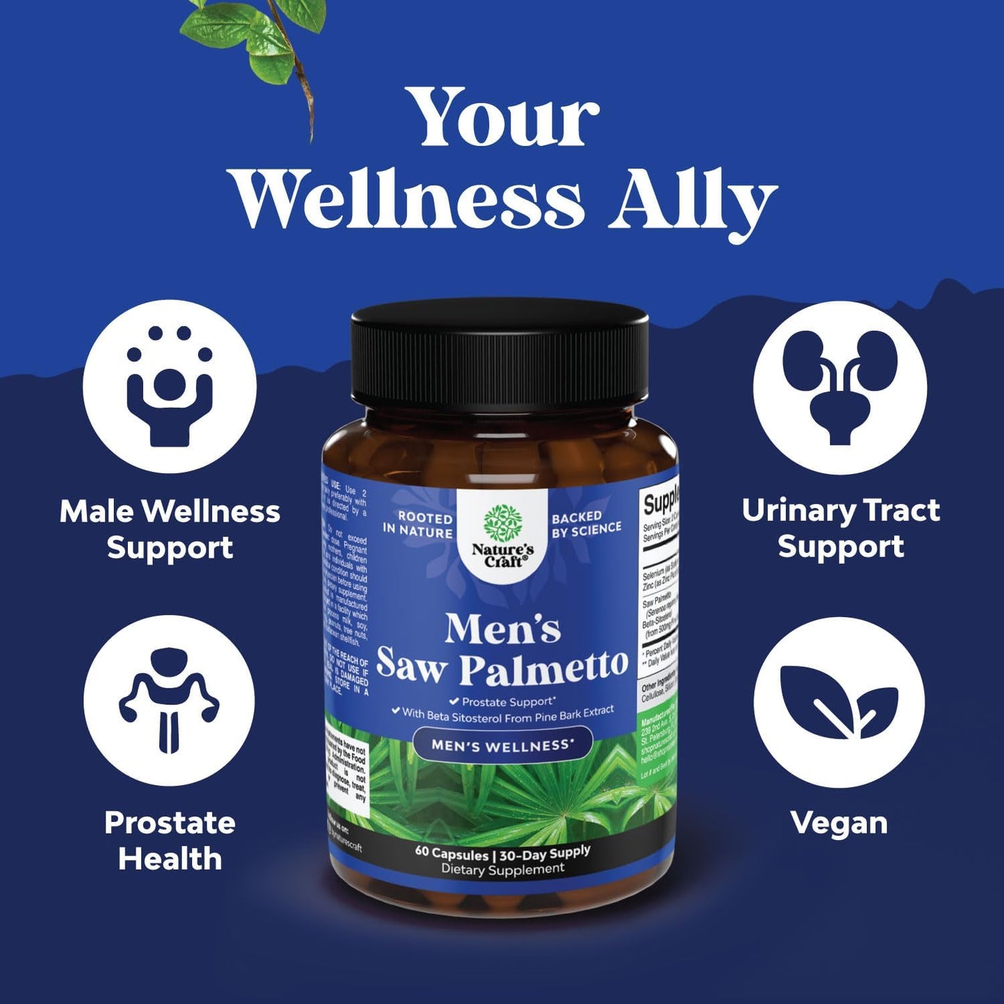 Men's Health Support Bundle: Saw Palmetto Extract with Beta Sitosterol for Prostate & Hair Health - 2 Pack