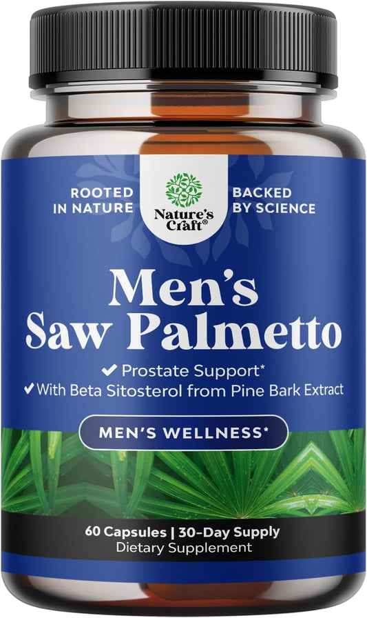 Men's Health Support: Saw Palmetto Extract with Beta Sitosterol - Prostate & Bladder Control Supplement - 60ct