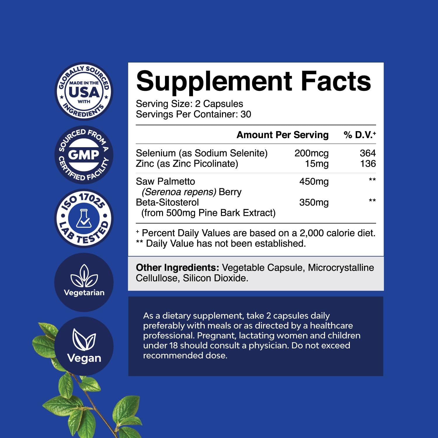 Men's Health Support: Saw Palmetto Extract with Beta Sitosterol - Prostate & Bladder Control Supplement - 60ct