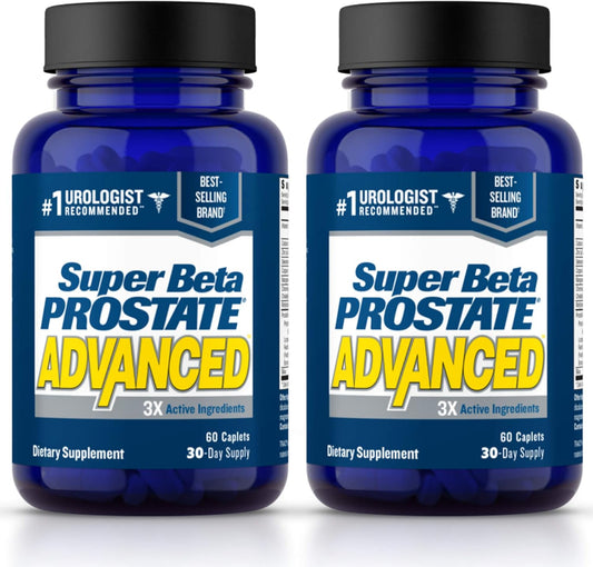 Men's Health Support: SUPER BETA PROSTATE Advanced Supplement for Prostate Health, Sleep, Bladder, Beta Sitosterol - 120 Caplets (2-Pack)