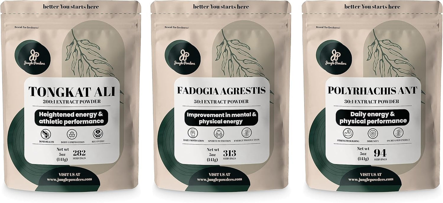 Men's Health Support Supplement Bundle: Jungle Powders Tongkat Ali, Fadogia Agrestis Extract, Black Ant - 689 Servings, 5oz