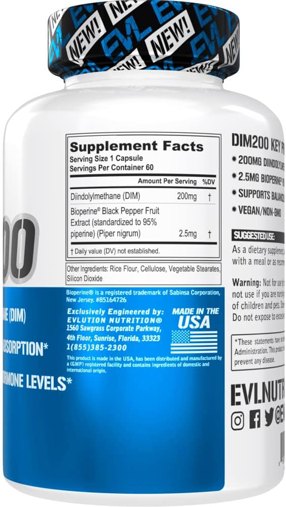 Men's Hormone Balance Supplement - Advanced DIM 200mg with Diindolylmethane and Bioperine for Enhanced Absorption - Vegan Non-GMO Energy Mood Performance