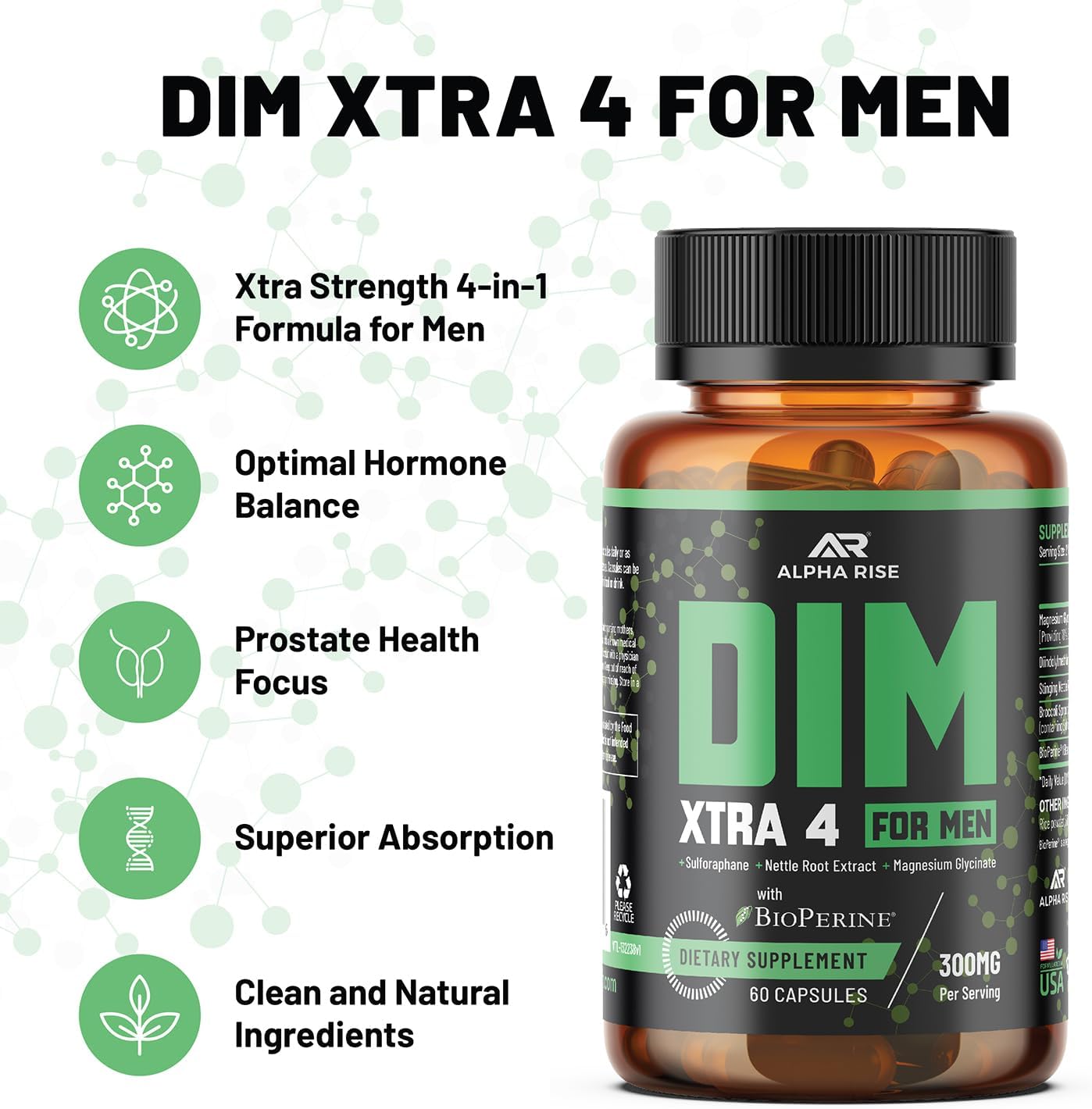 Men's Hormone Balance Supplement with Diindolylmethane & Nettle Root Extract - 60 Capsules