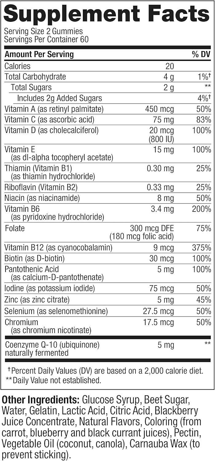 Men's Immune Support Multivitamin Gummies with Vitamins A, C, D, E, B, Lycopene, Zinc, BlackBerry - 120 Count