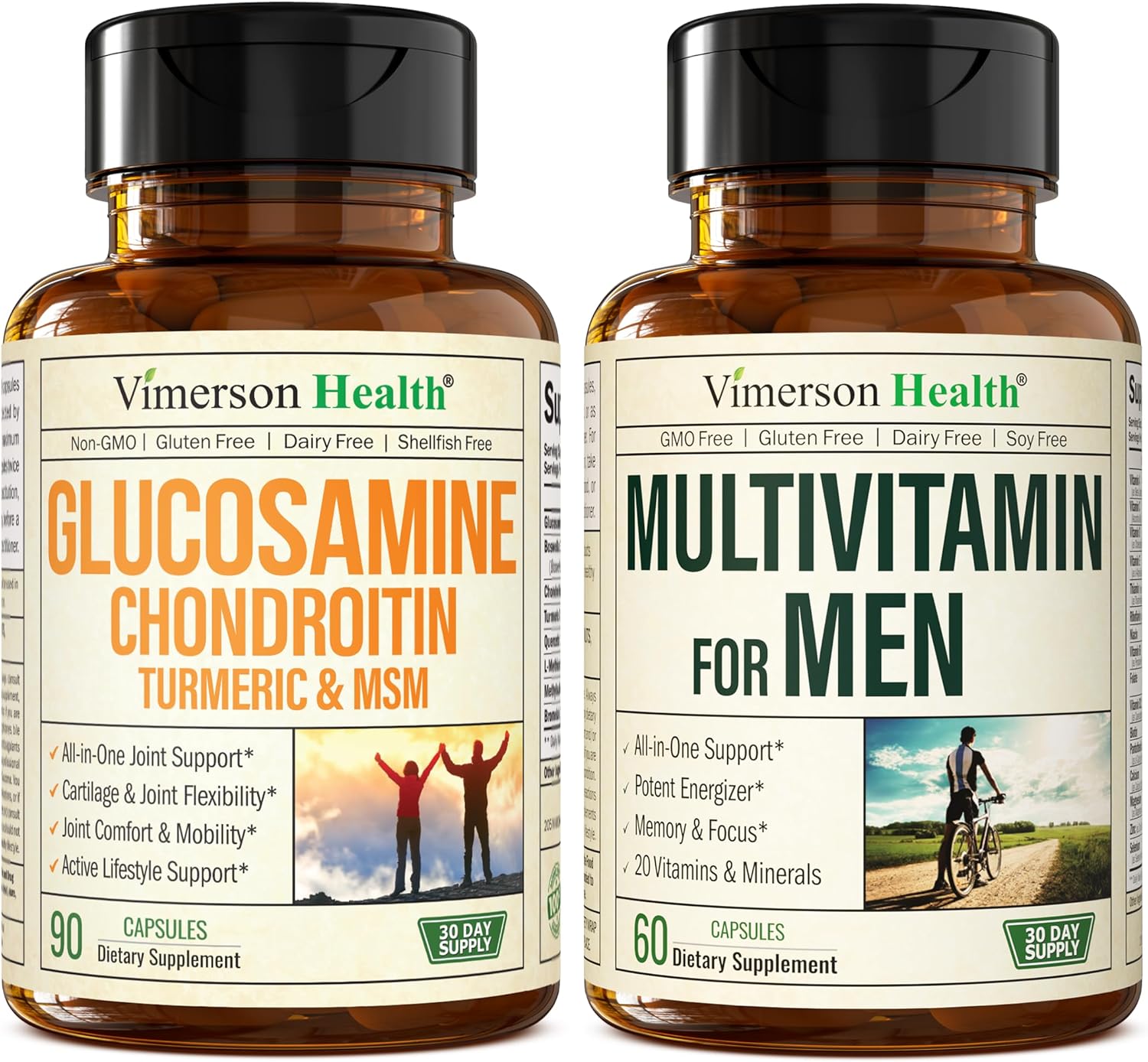 Men's Joint Health and Immune Support Supplement Bundle - Glucosamine, Chondroitin, Turmeric, MSM, Multivitamin - 2 Bottles by Vimerson Health