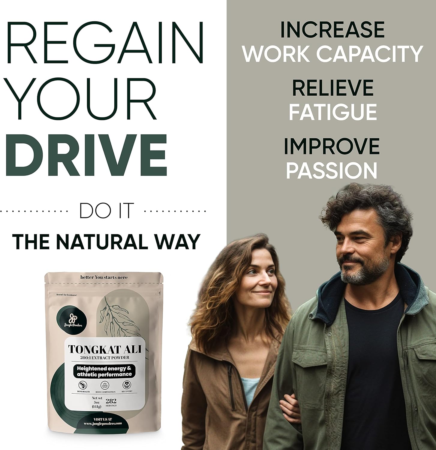 Men's Jungle Powders Tongkat Ali & Fadogia Agrestis Extract Powder 200:1 & 50:1 Concentration - 5oz Supplement