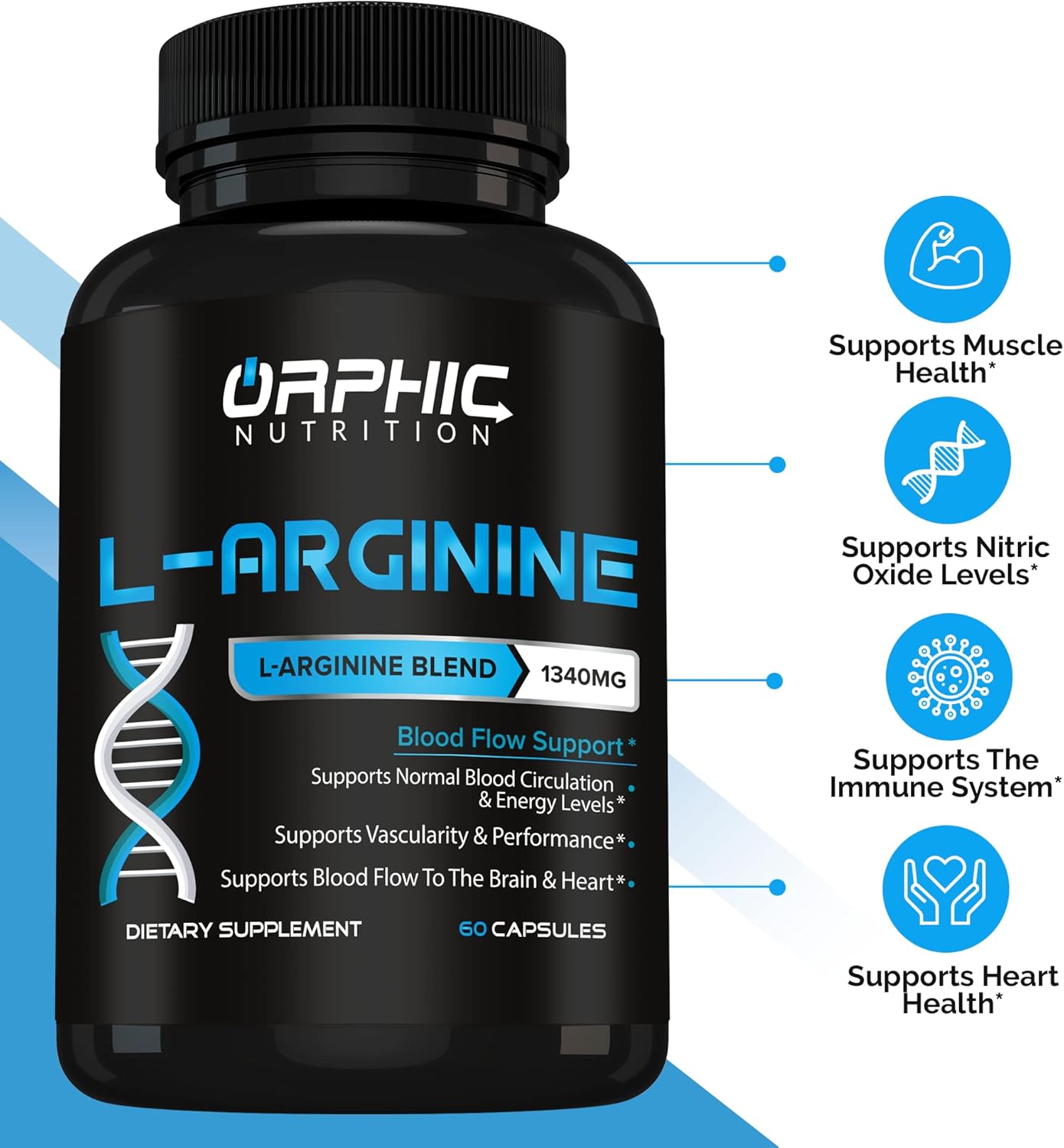 Men's L-Arginine Supplement 1000mg - 60 Capsules for Muscle Health, Energy, and Heart Health - With L-Citrulline and Nitric Oxide Support*