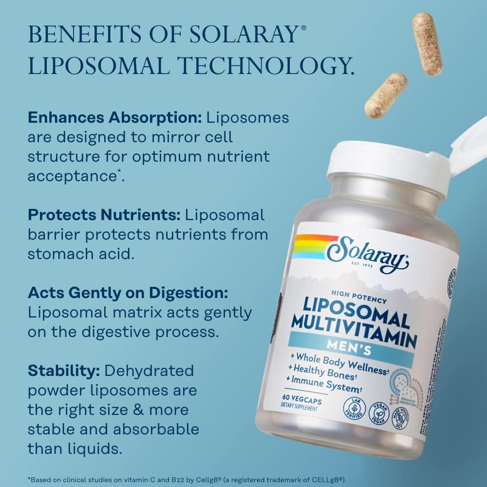 Men's Liposomal Multivitamin for Enhanced Absorption, Immune Support, Energy & Bone Health - Daily Multi with BCAA's, Vitamin D3, C, B12, Zinc - Vegan & Soy Free - 30 Servings, 60 VegCaps