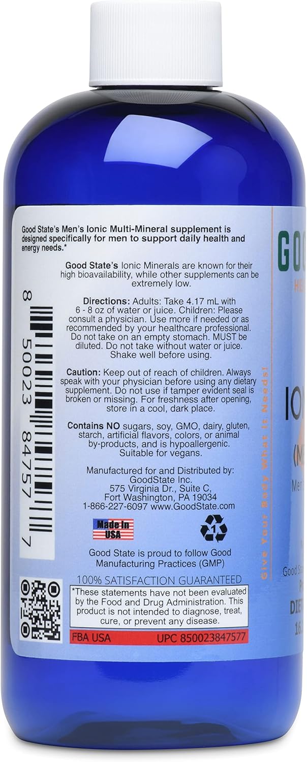 Men's Liquid Ionic Multi Mineral Supplement - Good State Ionic Man | Vegan-Friendly | 15 Minerals | 8 oz. Bottle