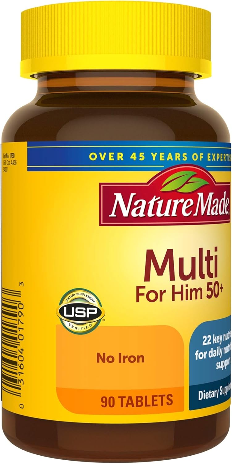 Men's Multivitamin 50+ Tablets with Vitamin D, 90 Count - Daily Nutritional Support for Men over 50