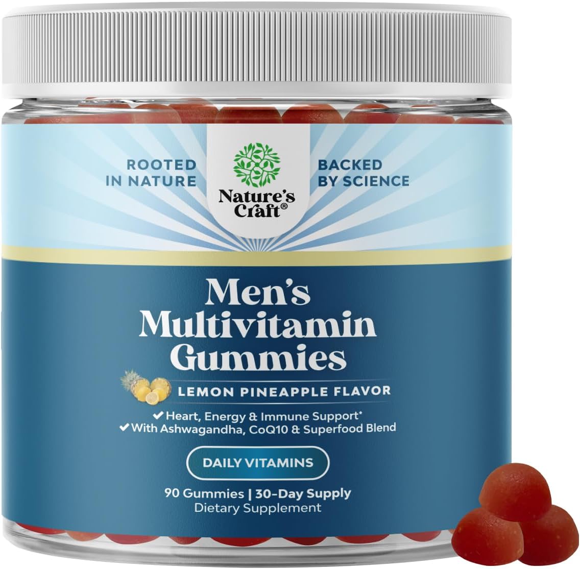 Men's Multivitamin Gummies with Superfood Complex - Daily Energy and Immune Support - CoQ10 and Ashwagandha - Adult Essential Minerals