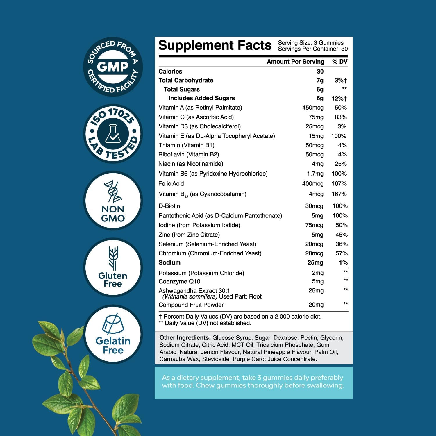 Men's Multivitamin Gummies with Superfood Complex - Daily Energy and Immune Support - CoQ10 and Ashwagandha - Adult Essential Minerals
