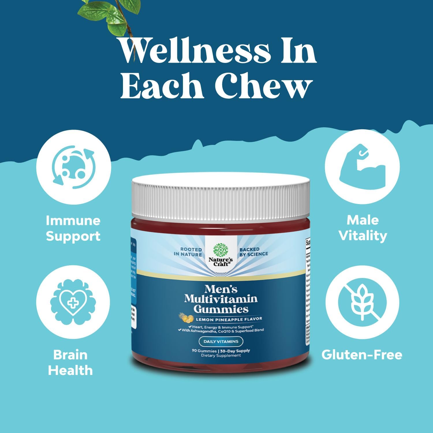 Men's Multivitamin Gummies with Superfood Complex - Daily Energy and Immune Support - CoQ10 and Ashwagandha - Adult Essential Minerals