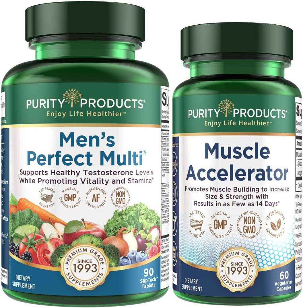 Men's Muscle Accelerator Bundle with Clinically Tested Blend + Advanced Multivitamin for Strength and Testosterone Support