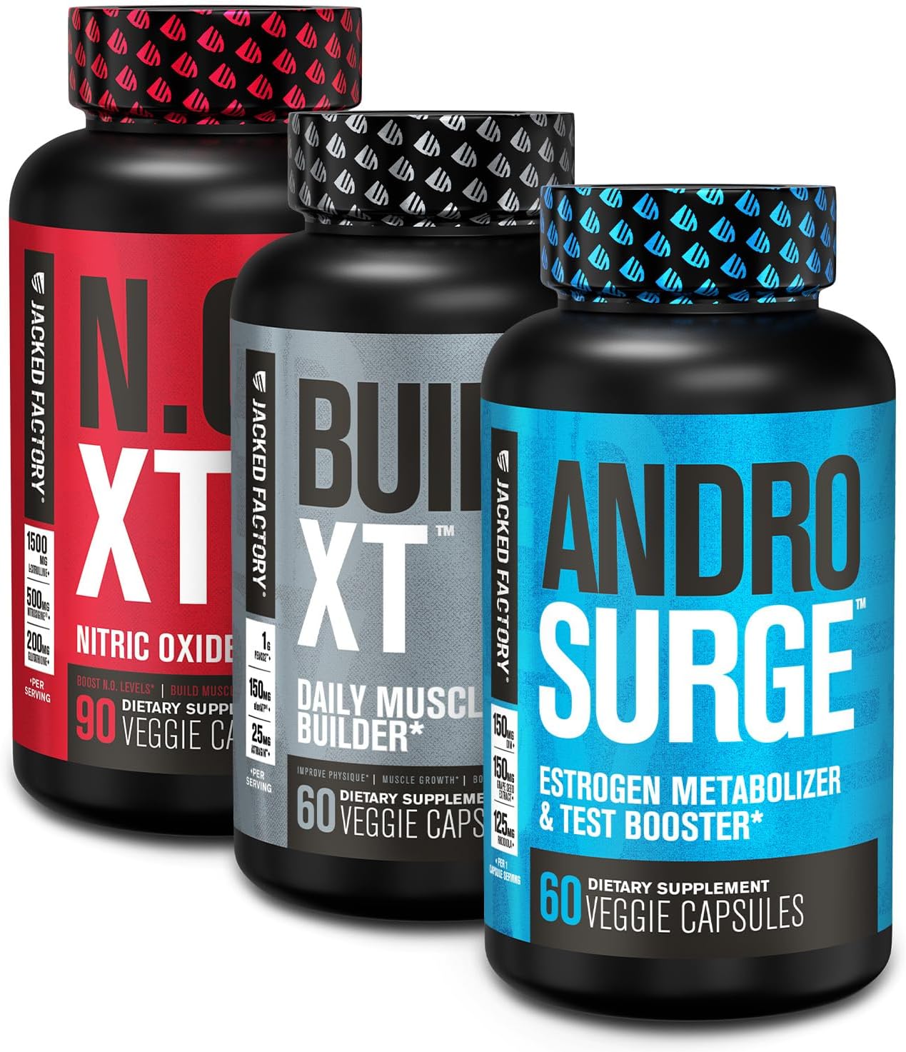 Men's Muscle Building Bundle: Jacked Factory N.O. XT Nitric Oxide & Build-XT Muscle Builder with Androsurge Estrogen Blocker