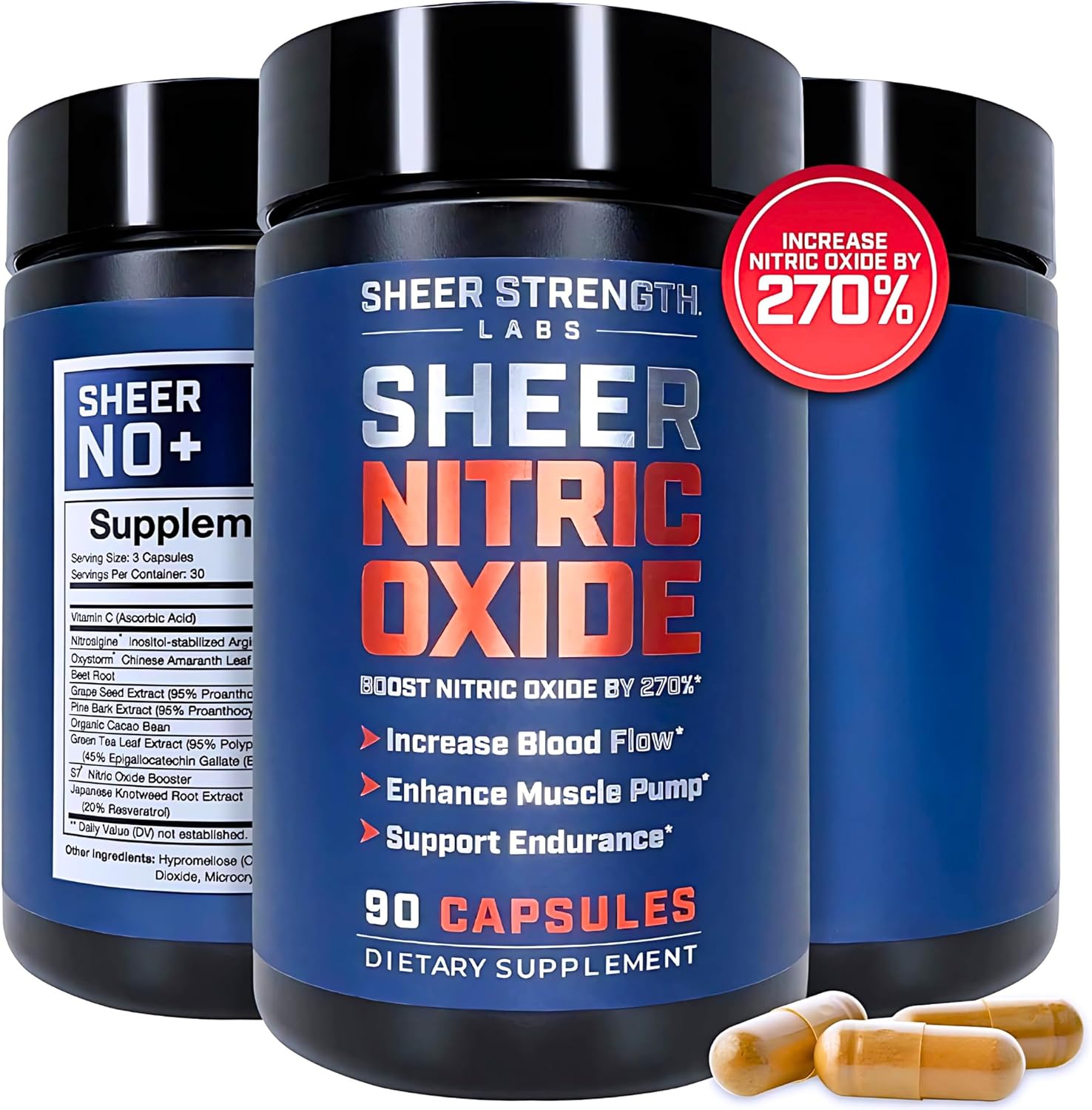 Men's Nitric Oxide Booster with Nitrosigine, S7, and Beetroot - Blood Flow & Pump Supplement for Enhanced Performance - 30 Servings