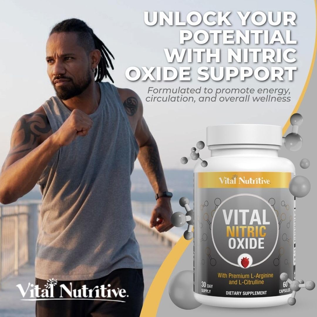 Men's Nitric Oxide Workout Booster Supplement - Boost Blood Flow, Energy, Performance - 60 Capsules