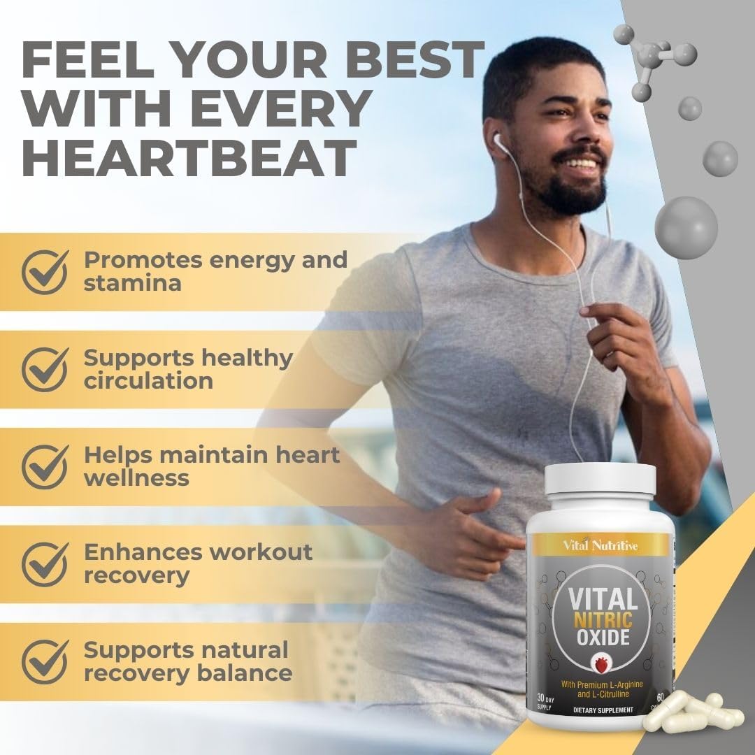 Men's Nitric Oxide Workout Booster Supplement - Boost Blood Flow, Energy, Performance - 60 Capsules