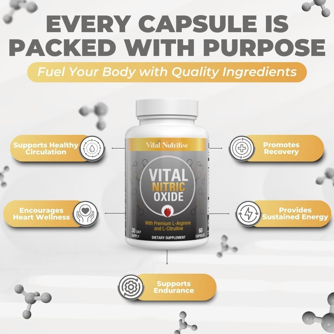 Men's Nitric Oxide Workout Booster Supplement - Boost Blood Flow, Energy, Performance - 60 Capsules