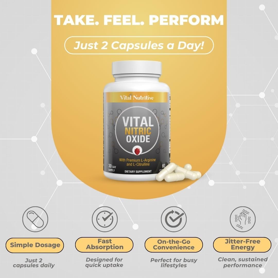 Men's Nitric Oxide Workout Booster Supplement - Boost Blood Flow, Energy, Performance - 60 Capsules