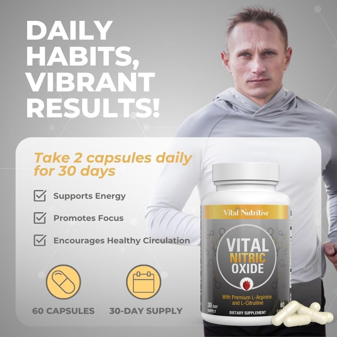 Men's Nitric Oxide Workout Booster Supplement - Boost Blood Flow, Energy, Performance - 60 Capsules