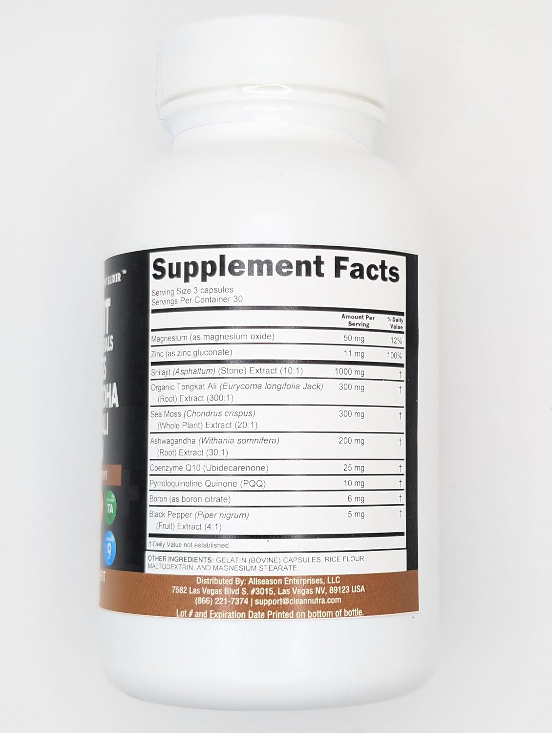 Men's Nutraceutical Shilajit Supplement with Sea Moss, Ashwagandha, Tongkat Ali, Boron, Magnesium - 90 Capsules