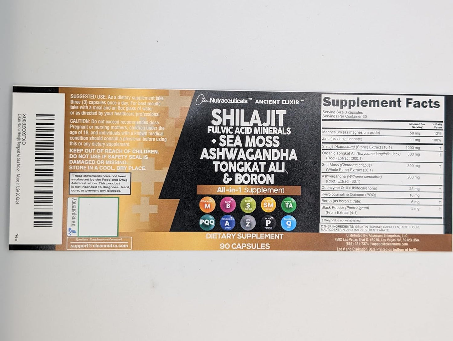 Men's Nutraceutical Shilajit Supplement with Sea Moss, Ashwagandha, Tongkat Ali, Boron, Magnesium - 90 Capsules